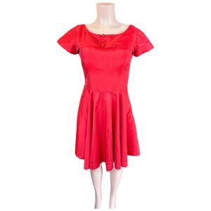 TS Couture Red Swing Dress Boat Neck Cap Sleeve Fit & Flare Above Knee Med/Large